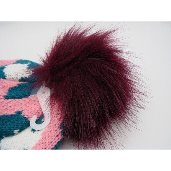 NEW Juicy Couture Beanie Hat Burgundy Pink Teal Pom Pom NWT Knit Embroidery OSFM - Picture 5 of 10